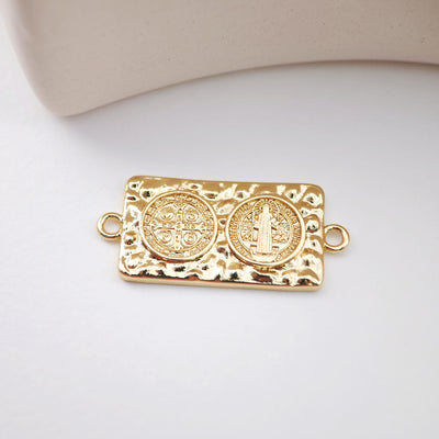 Cross Charm, Coin Pendant, Rectangle Connector, 18K Gold Plated CZ Pave Religions Pendant, Necklace Making Charm, Jewelry Findings S1168