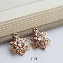 Load image into Gallery viewer, 10pcs Flower Charm, Cubic Zircon Crystal Flower Pendant, CZ Earring Charms,   Gold Plated  Earring Charms, Jewelry Findings JY028-F004