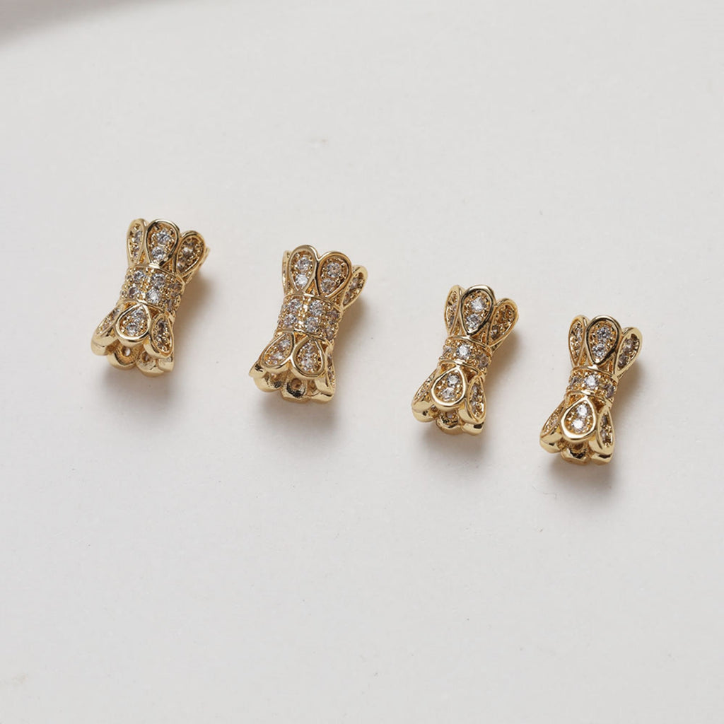 Flower Spacer Beads, 14K Gold Plated, Cubic Zirconia, 3D Flower Beads, Dainty Earring Making Beads, Jewelry Finding GZ353