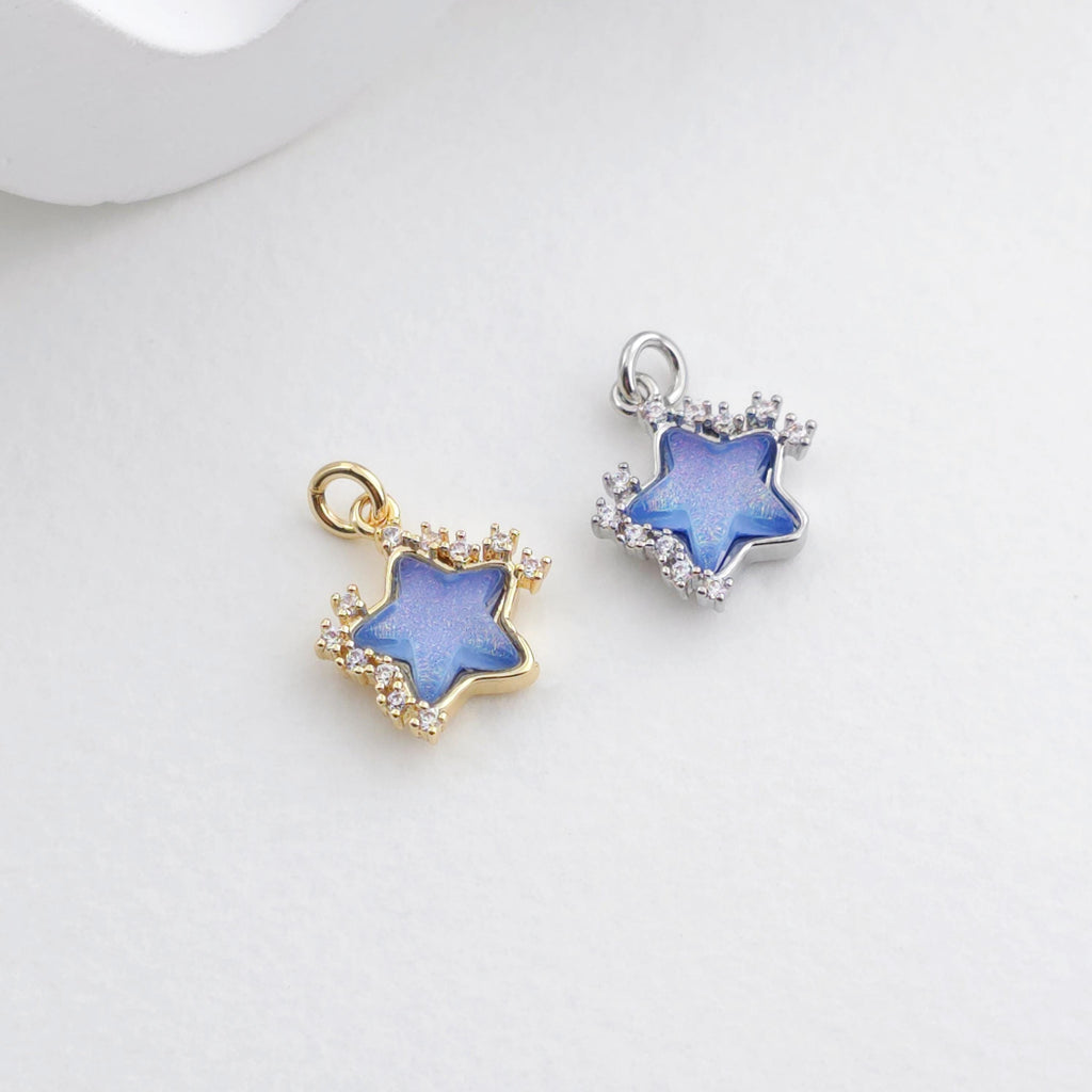 Crystal Tiny Star Charms, Cubic Zirconia Pave, 18K Gold/Silver Plated Star Pendant, Jewelry Findings S1294