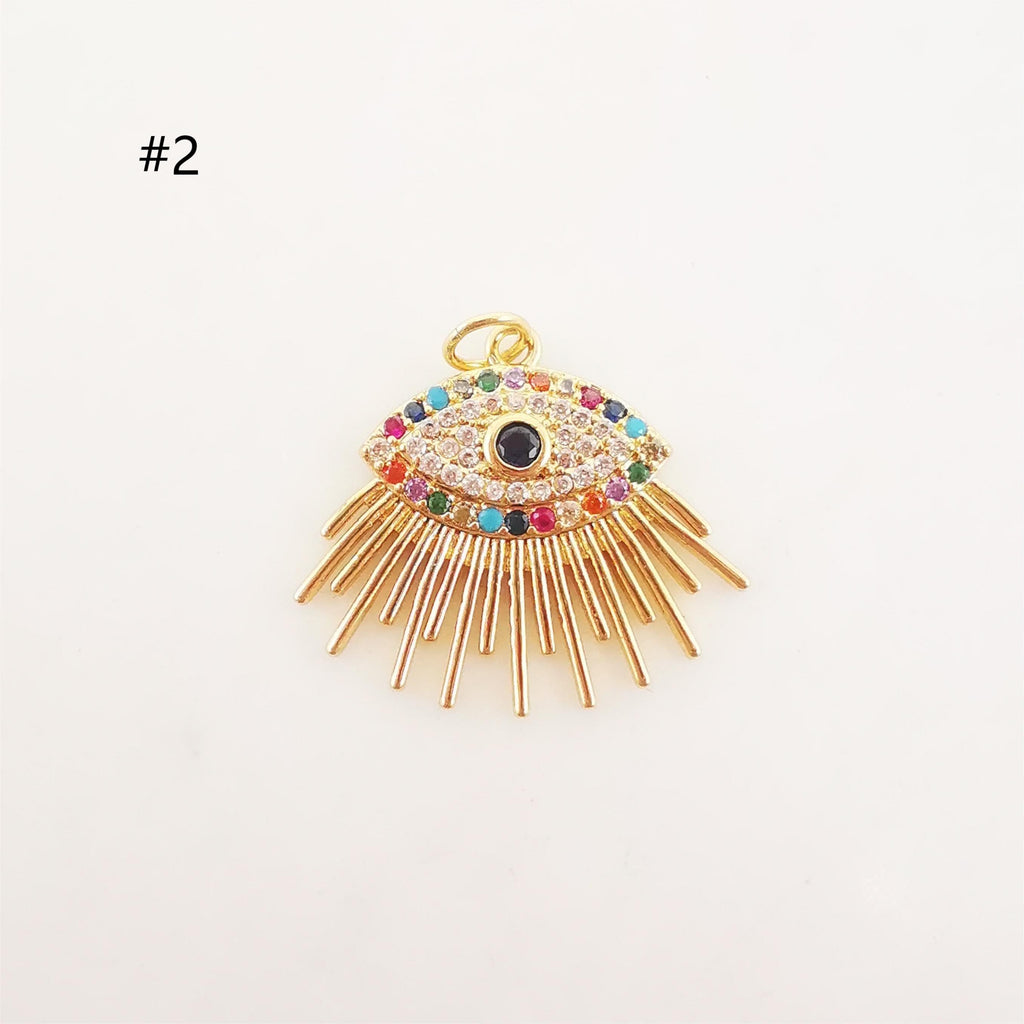 Cubic Evil Eye Charm, 18K Gold Plated Micro CZ Pave Eye Collection Pendant Necklace Making Charm, Jewelry Findings S20224