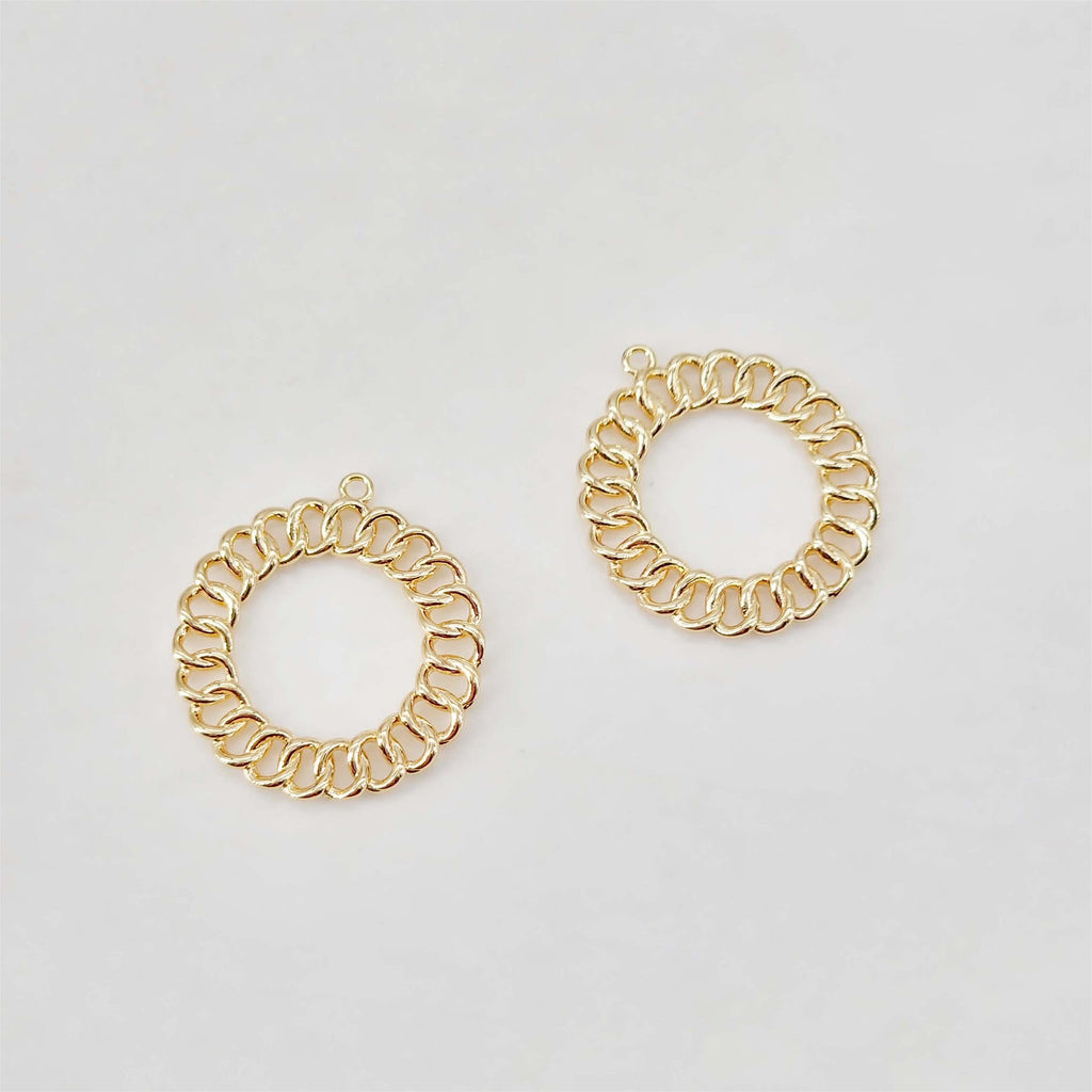 10pcs Circle Shaped Pendant, 14K Gold Plated, 27.7*25mm, Earring Making Charm, Jewelry Findings ZX155