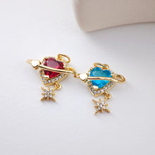 Load image into Gallery viewer, Heart Planet Charms, Cubic Pave Planet Pendant, 18K Gold Plated, Necklace Making Charms, Jewelry Findings S1164