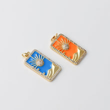 Load image into Gallery viewer, Enamel Sun Card Charms, Micro CZ Pave Sun Pendant, Black, Orange, Blue, 18K Gold Plated, Necklace Making Charms, Jewelry Findings S20427
