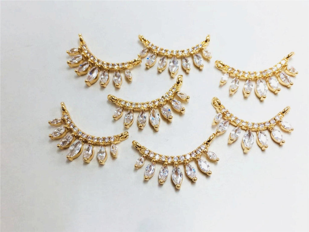 CZ Pave Crown-shaped Charm, Cubic Zircon Crystal Pendant, Bracelet Necklace Pendant, 14K Real Gold Plated, Jewelry Findings STG009-F109