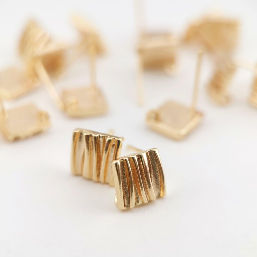 4pcs Gold Square Earring Post, 8mm, S925 Silver Ear Pin, Nickel Free Earrings, Ear Stud Loop, Hypoallergenic Earring Findings ZX024