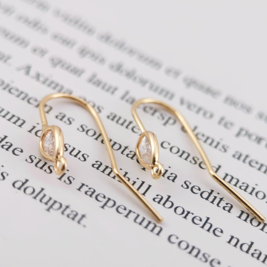 4PCS- 14K Gold Plated Ear Wires, Cubic Pave Earring Hooks, Nickel Free, Fish Hooks, Ear Wires for Jewelry Making Z017