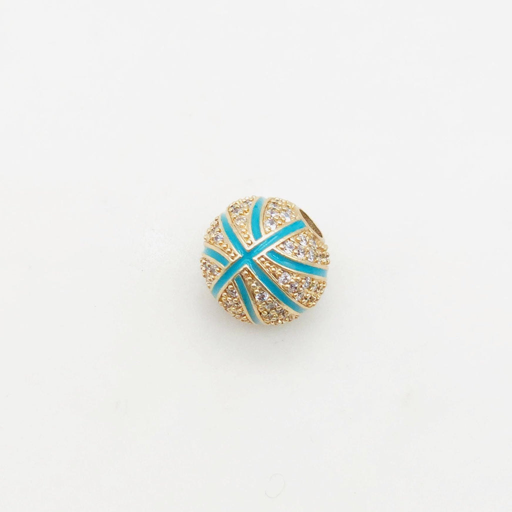 Round Pave CZ Beads, Basketball Spacer Beads, Enamel Beads, 18K Gold Plated Bracelet Necklace Making Jewelry Finding S20353