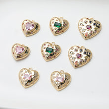 Load image into Gallery viewer, Heart Charms, Cubic Zirconia Pave Charm, 18K Gold/Silver Plated CZ Pave Love Pendant, Necklace Making Pendants, Jewelry Findings JG034