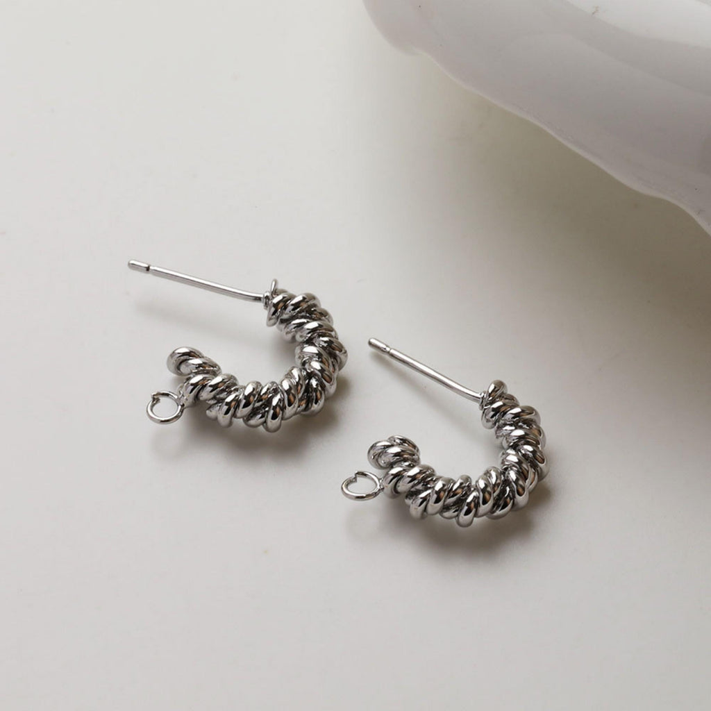 C Shape Earrings Post With Loop, 14K Gold/Silver Plated, S925 Silver Ear Pin Nickel Free Earrings, Twist Wrap, Earring Findings GZ725