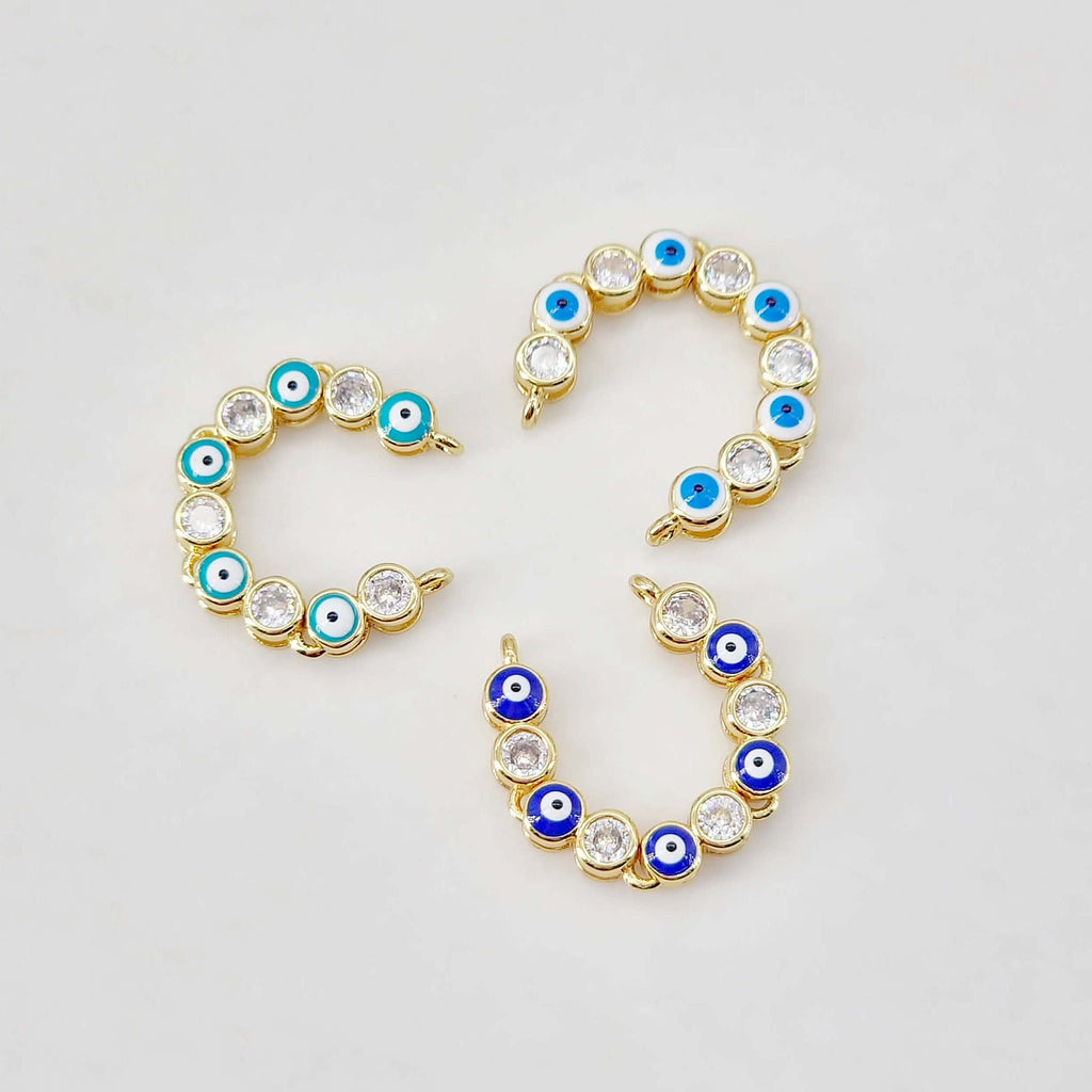 دلاية عين شريرة مطلية بالمينا، موصل عين مطلي بالذهب عيار 18 قيراط، 45 مم، لصنع الأساور، إكسسوارات المجوهرات S20656