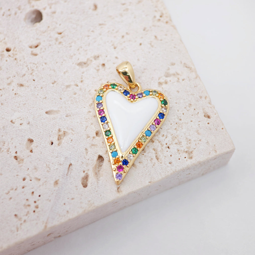 Enamel Heart Charms, Rainbow Pave Charm, 18K Gold Plated CZ Pave Love Pendant, Necklace Making Pendants, Jewelry Findings S20322