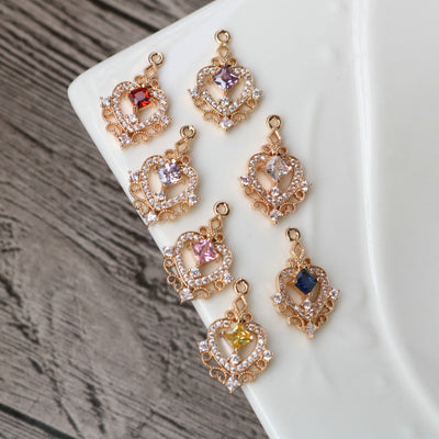 10pcs CZ Pave Heart Charm, Cubic Zircon Crystal Pendant, Bracelet Necklace Pendant, 14K Real Gold Plated, Jewelry Findings HL102-F105