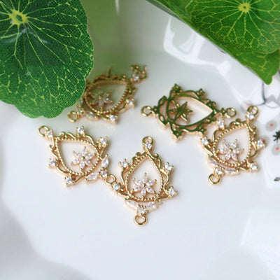 10pcs Flower Connector Charm, Cubic Zircon Crystal Flower Pendant, Real Gold Plated Brass Earring Charms, Jewelry Findings HL047-F150