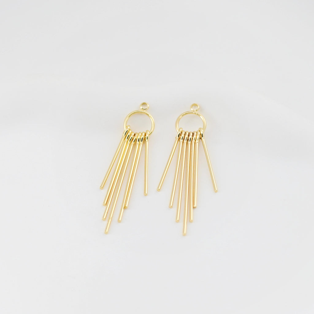 Gold Tassel Pendant with Long Bar, 18K Gold Plated Earring Tassel Pendant, Earring Findings ZX357