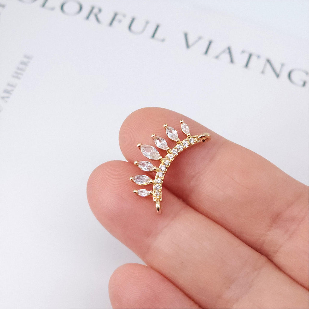 CZ Pave Crown-shaped Charm, Cubic Zircon Crystal Pendant, Bracelet Necklace Pendant, 14K Real Gold Plated, Jewelry Findings STG009-F109