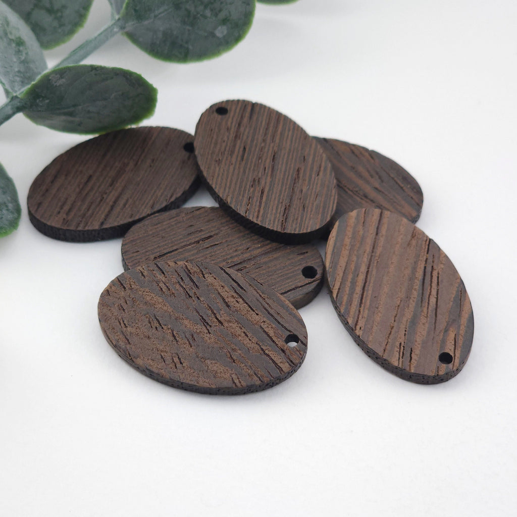 4PCS Wood Pendant, Oval Wooden Charm, Reclaimed Walnut Wood, Nickel Free, Natural Jewelry Finding JT994