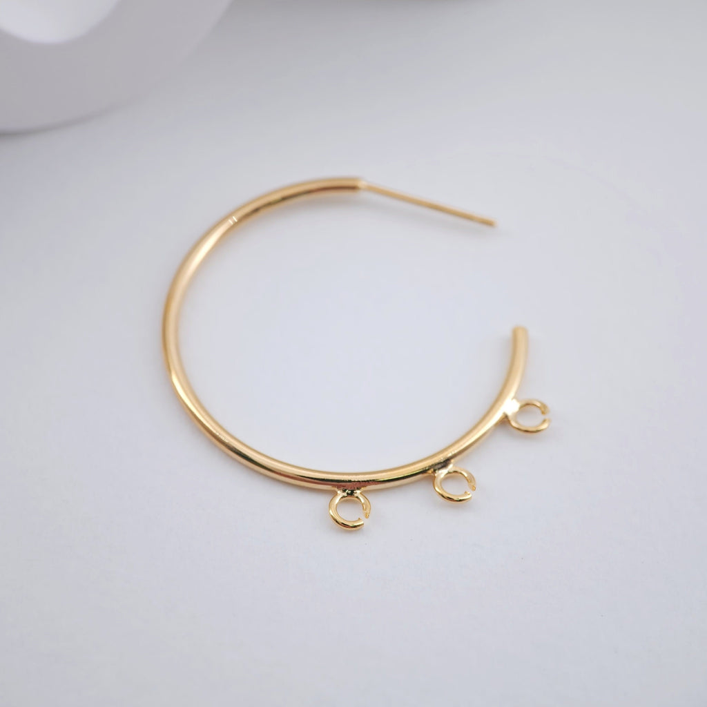 C Shape Earrings Post with 3 loops, 18K Gold, S925 Silver Pin, Nickel Free Hoops, Ear Stud Hypoallergenic Earring Findings ZX244