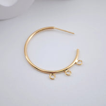 Load image into Gallery viewer, C Shape Earrings Post with 3 loops, 18K Gold, S925 Silver Pin, Nickel Free Hoops, Ear Stud Hypoallergenic Earring Findings ZX244