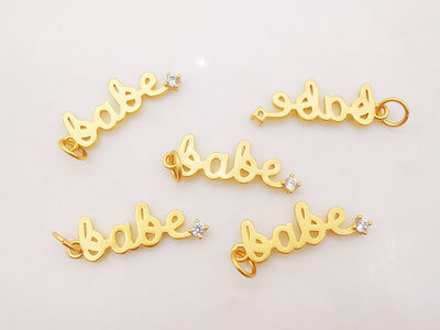 Dainty Babe Charms, 18K Matte Gold Cubic Pave Charms For Necklace Bracelet Making, Babe Word Pendant, Jewelry Findings S265