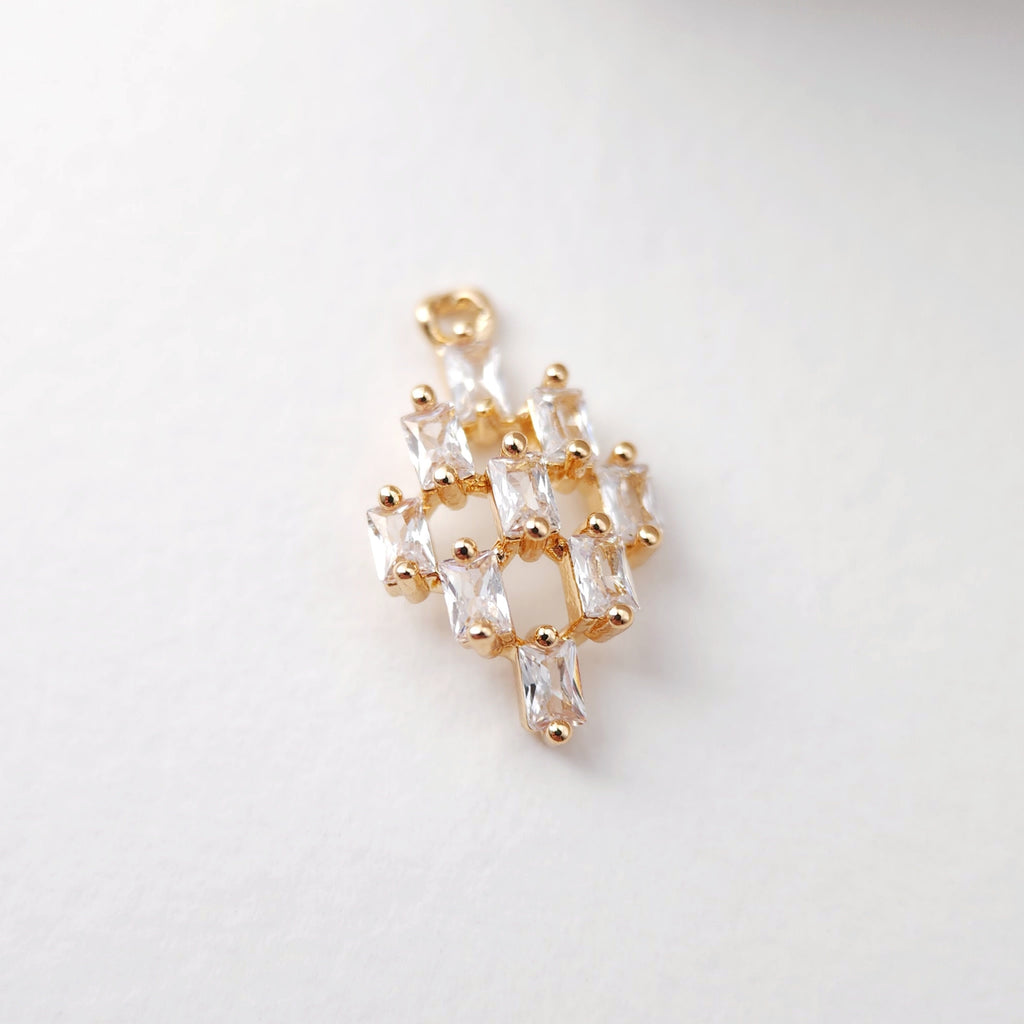 CZ Pave Rhombus Pendant, Cubic Pendant, Earring Connectors, Real Gold Plated Brass Earring Charms, Jewelry Findings D0078