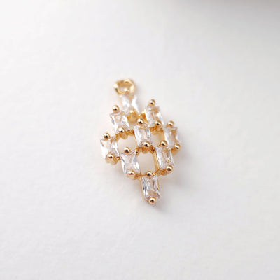 CZ Pave Rhombus Pendant, Cubic Pendant, Earring Connectors, Real Gold Plated Brass Earring Charms, Jewelry Findings D0078