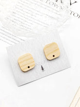 تحميل الصورة إلى عارض المعرض، أقراط خشبية مكونة من 4 قطع، أقراط خشبية مربعة للنساء، مصنوعة من خشب الدردار المعاد تدويره، خالية من النيكل، أقراط هندسية مميزة JT904