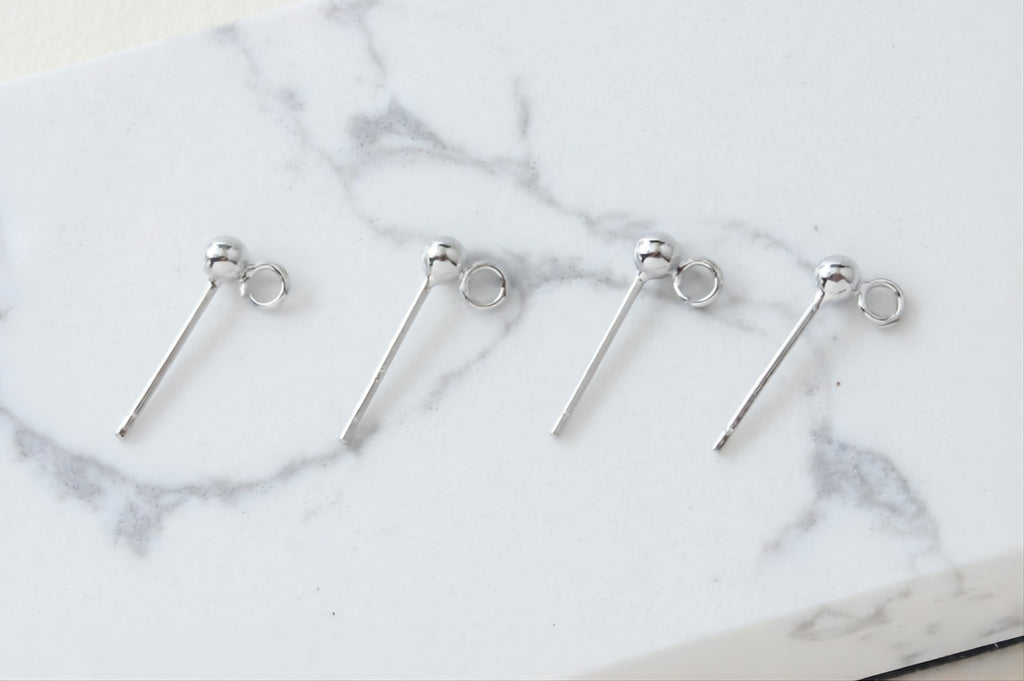 10pcs Ball Ear Post With Side Loop, S925 Silver Ear Pin Nickel Free Earrings, Gold/Silver Ear Stud, Hypoallergenic Earring Findings G006