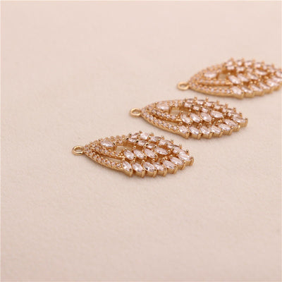 CZ Pave Oval Charm, Cubic Zircon Crystal Pendant, Bracelet Necklace Pendant, 14K Real Gold Plated, Jewelry Findings STG027-F126