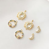 Sun, Moon, Star Charm, CZ Pave Pendant, 18K Gold Plated Rainbow Pave Pendant, Necklace Making Charm, Jewelry Findings JG012