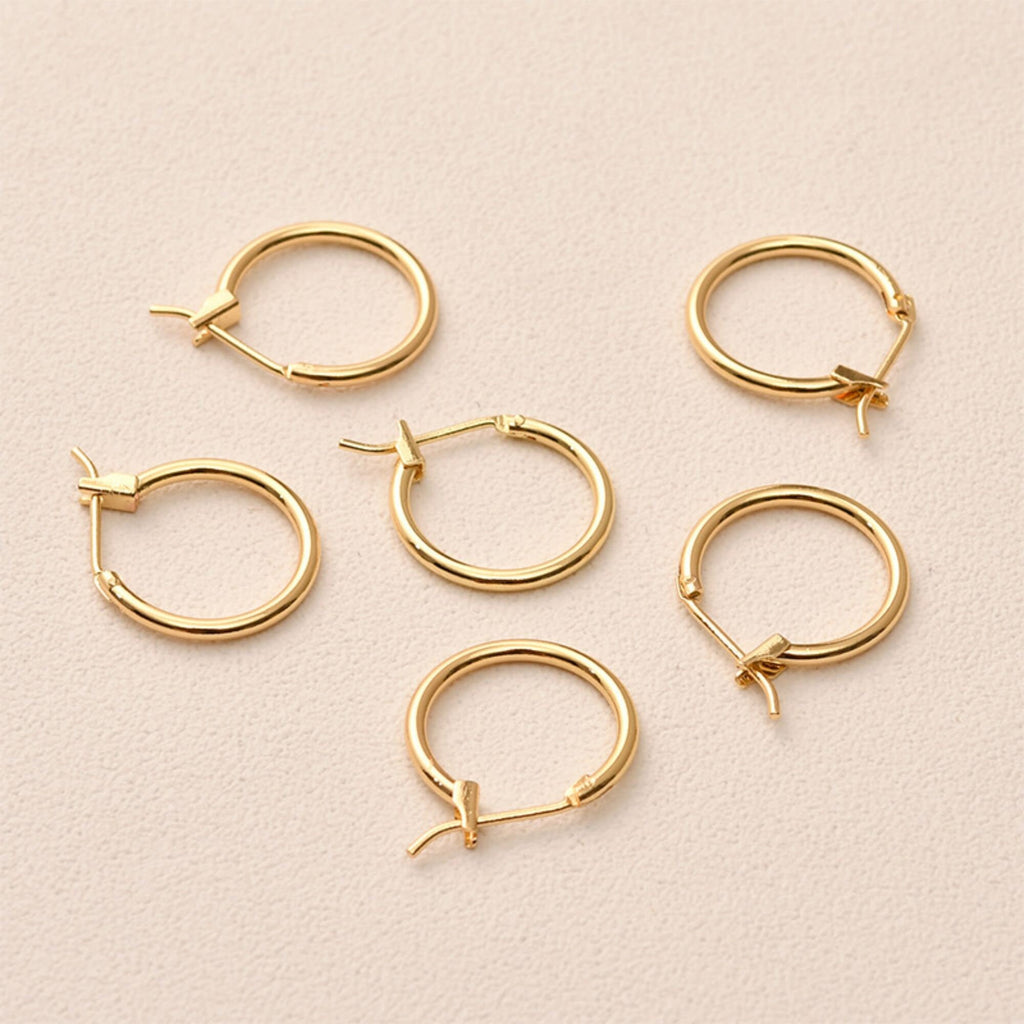 14K Gold Plated Round Hoop Earring, Huggie Hoops Earring Parts, Spring Ear Hoops, 15mm, 16mm, hoop earrings LL120-ZX7035