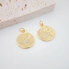 Load image into Gallery viewer, Little Bee Charms, 18K Gold Plated Tiny Bee Pendant, CZ Pave Round Pendant, Necklace Making Charms, Jewelry Findings S362