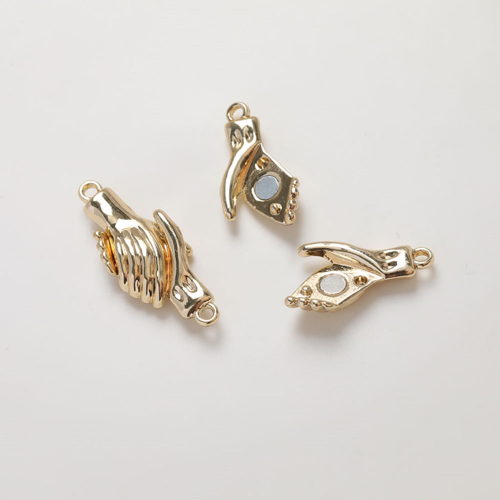 Cierre magnético tipo apretón de manos, un par, chapado en oro de 14 quilates, 31,4 x 12,4 mm, cierre con presilla, conector, cierre para hacer pulseras ZZ039