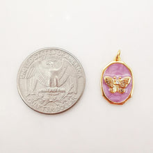 Load image into Gallery viewer, Oval Shape Butterfly Charm, 18K Gold Plated Purple Enamel Butterfly Pendant, 12x18mm, Necklace Making Charm, Jewelry Findings S1075