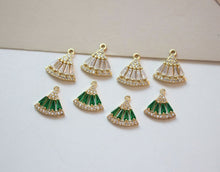 Load image into Gallery viewer, CZ Pave Fan Shape Charm, Cubic Zircon Crystal Fan Connector, CZ Earring Charms, Gold Plated  Earring Charms, Jewelry Findings BB030-F031