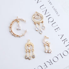 Load image into Gallery viewer, CZ Pave Moon and Star Charm, Cubic Zircon Crystal Pendant, CZ Earring Charms,  Real Gold Plated Earring Charms, Jewelry Findings ZR017-F124
