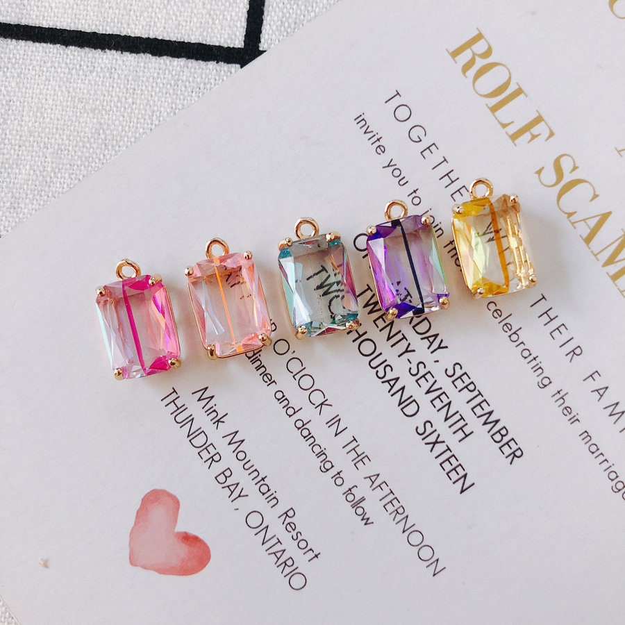 5pcs Colorful Crystal Charm, Crystal Pendant, Bracelet Necklace Pendant, Gold Plated Glass Charm, Jewelry Findings L005-F257