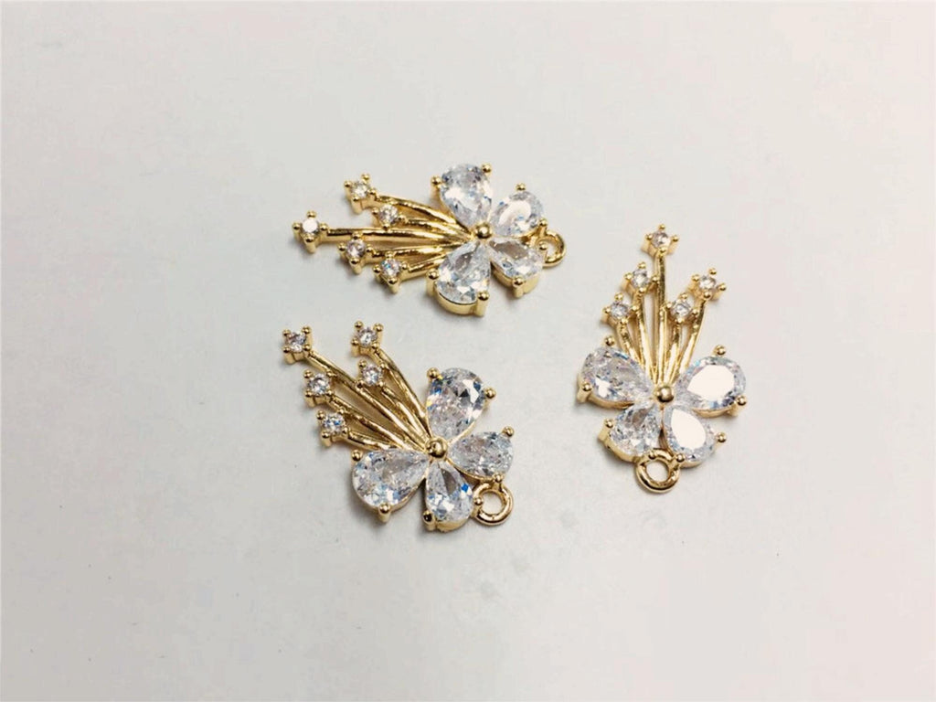 Dije de flor, colgante de flor de cristal de circonita cúbica, dijes para pendientes de circonita cúbica, dijes para pendientes de latón chapado en oro auténtico, accesorios de joyería STG019-F204