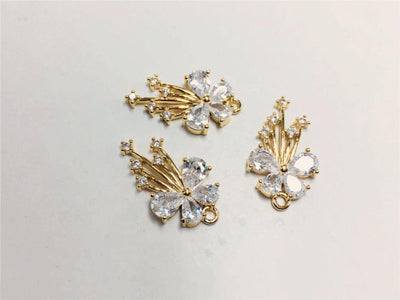 Flower Charm, Cubic Zircon Crystal Flower Pendant, CZ Earring Charms,  Real Gold Plated Brass Earring Charms, Jewelry Findings STG019-F204