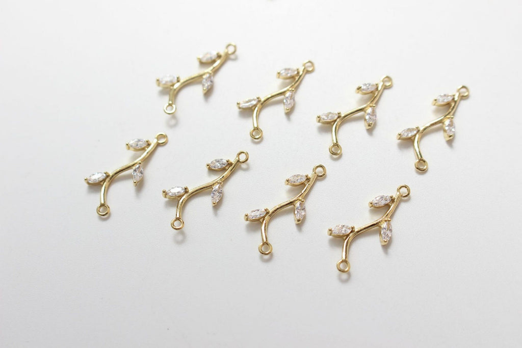 CZ Pave Leaf Connector, Cubic Zircon Crystal Leaf Pendant, Bracelet Necklace Pendant, 14K Gold Plated Charm, Jewelry Findings B027-ZX7034
