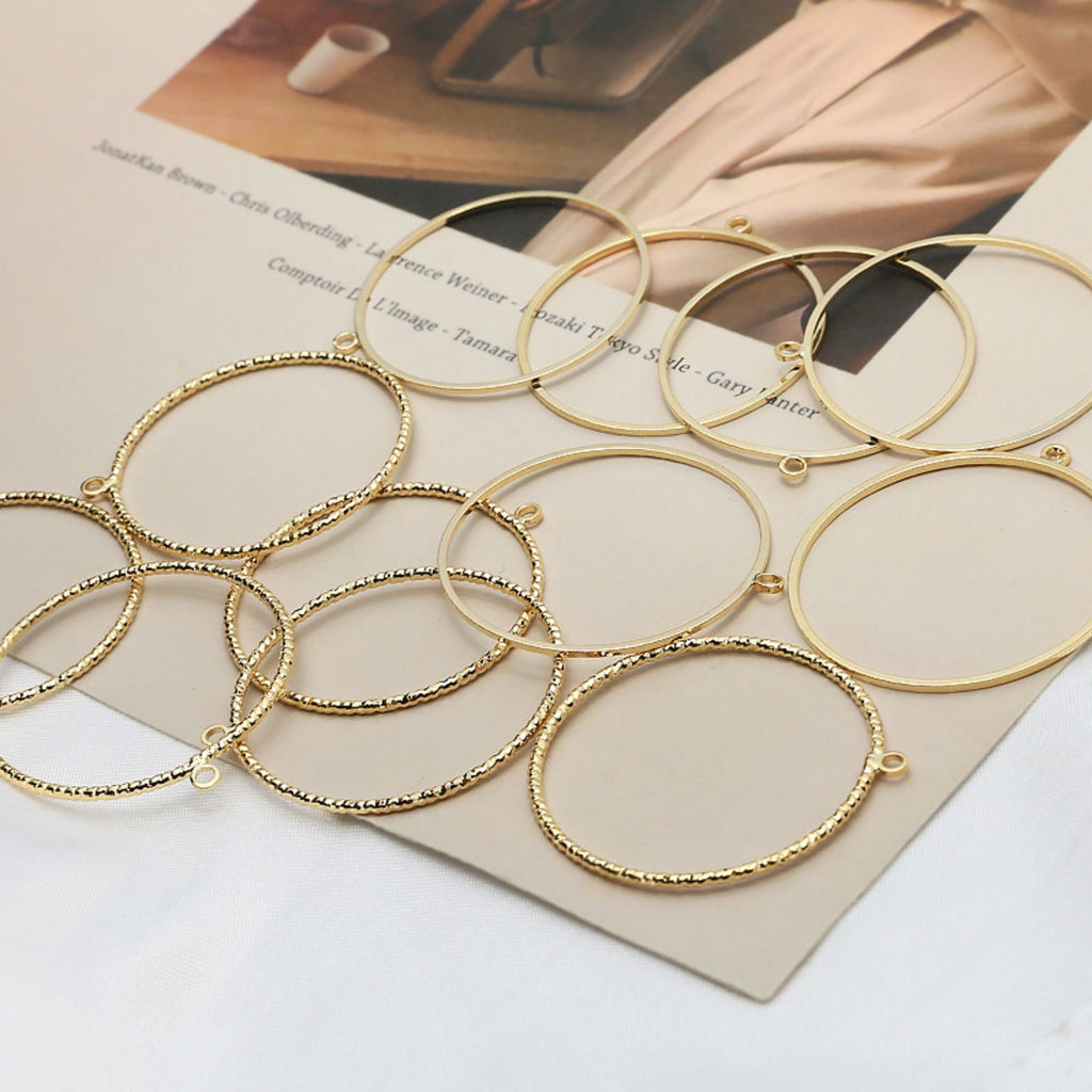 10pcs- 14K Gold Plated Circle Pendant with loop, 35mm, Nickel Free Circle Charm, Connectors, DIY Jewelry Making Findings BY018