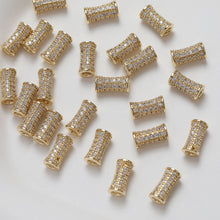 Load image into Gallery viewer, Cylindrical Cubic Spacer Beads, 14K Gold Plated, Cubic Zirconia, 3D Flower Beads, Dainty Earring Making Beads, Jewelry Finding GZ355