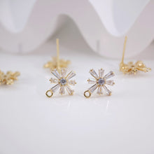 Load image into Gallery viewer, Cubic Zirconia Octagon Post Earrings,Gold Plated Earring Post with Loop,Hypoallergenic,Handmade Earring Finding,DIY Earring Supplies D0028