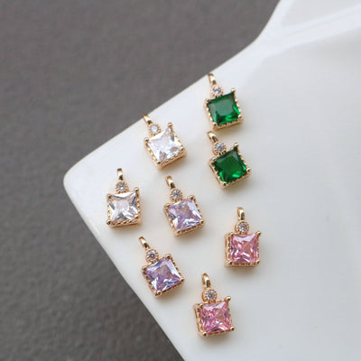 10pcs Square Charm, Cubic Zircon Crystal Pendant, Real Gold Plated Brass Earring Charms, Jewelry Findings HL088-F117