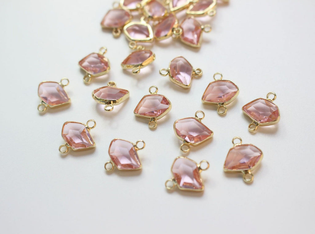 10pcs Irregular Shape Crystal Connector, Glass Connector, Glass Pendant, 18K Gold Plated, Jewelry Findings ZZ006