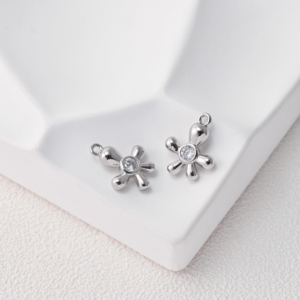 Colgante de flor con pavé de circonitas cúbicas, chapado en oro de 18 quilates, para collares y pendientes, accesorios de joyería D0495