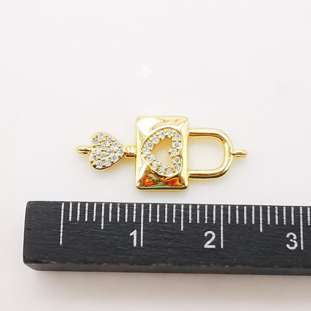 Dainty Gold Lock Connectors, Safty Pin Pendant, 18K Gold Plated Bracelet Making Connectors, CZ Pave Charms, Jewelry Findings S961