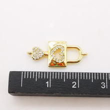 Load image into Gallery viewer, Dainty Gold Lock Connectors, Safty Pin Pendant, 18K Gold Plated Bracelet Making Connectors, CZ Pave Charms, Jewelry Findings S961