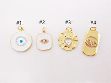 Load image into Gallery viewer, Enamel Evil Eye Charm, Coin Pendant, Heart Charm, 18K Gold Plated CZ Pave Eye Pendant, Necklace Making Charm, Jewelry Findings S385