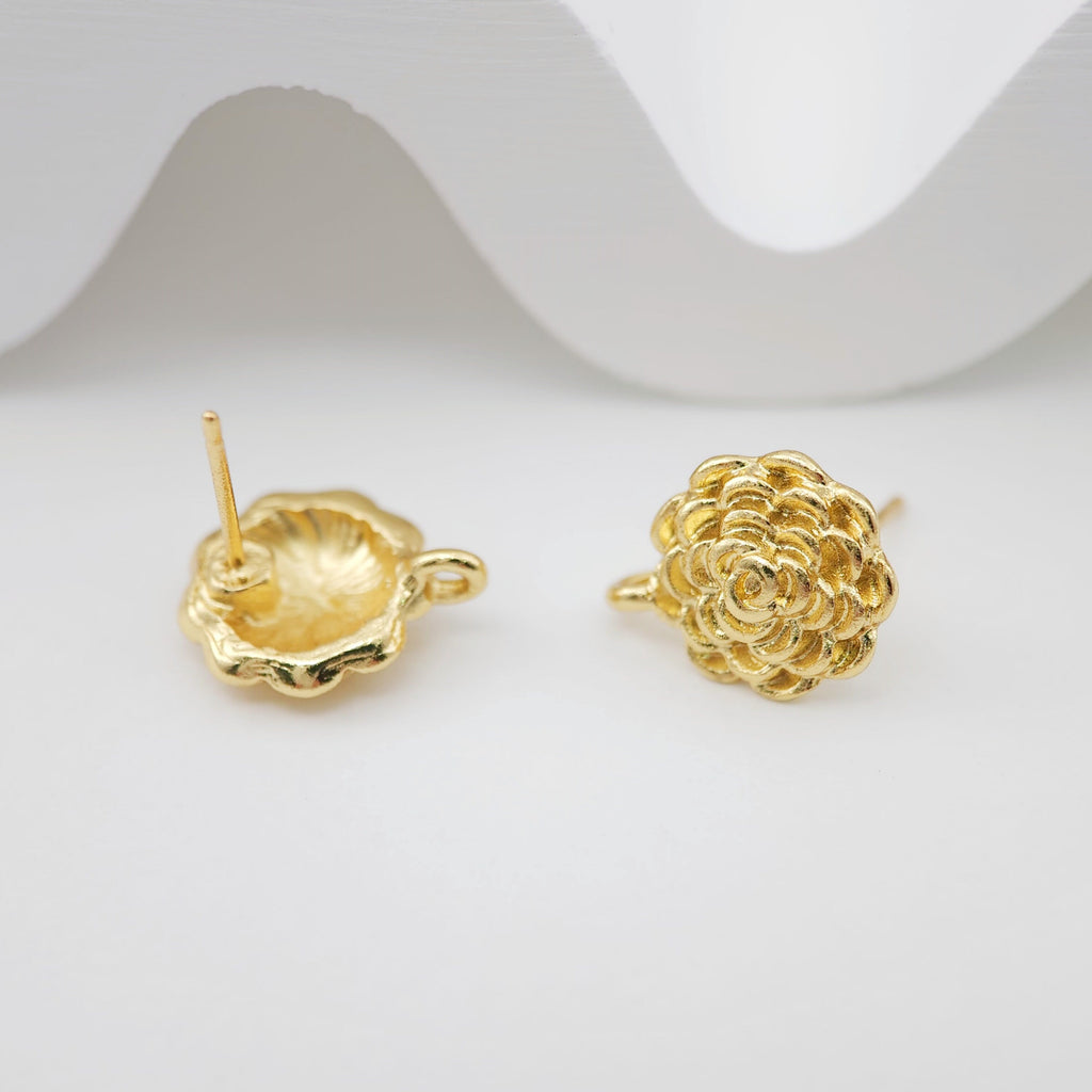 قرط زهرة مع حلقة، قرط مرصع من النحاس الأصفر مطلي بالذهب الحقيقي عيار 18 قيراطًا مع حلقة، خالٍ من النيكل، أداة العثور على الأقراط S1100